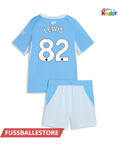 Günstige Manchester City Rico Lewis #82 Heimtrikotsatz Kinder 2026-27 Kurzarm (+ Kurze Hosen)